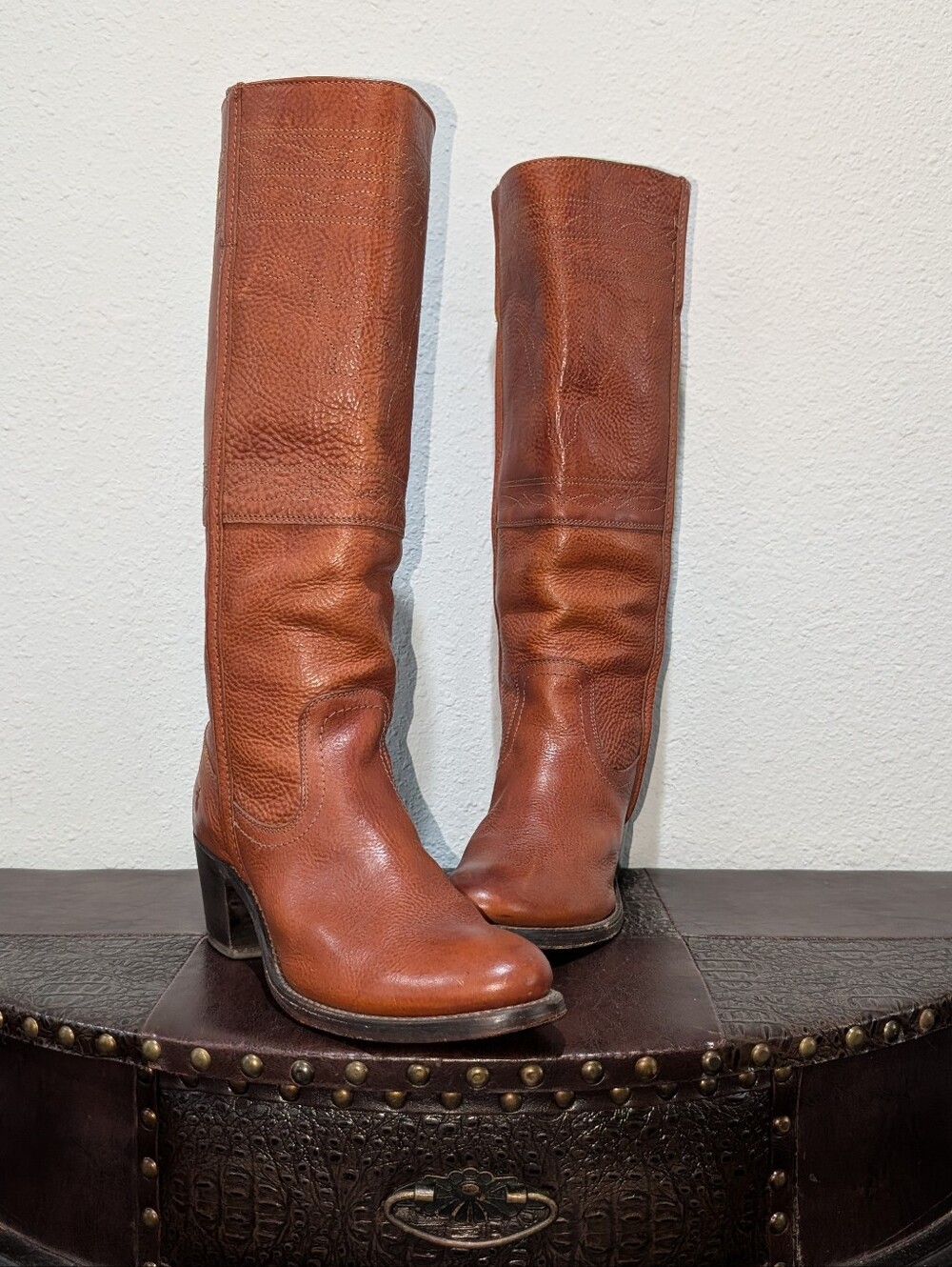 Frye Campus Stitch Black Knee High Block Heel Boots Women's 9.5 Shoes